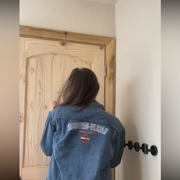 Vintage HARLEY DAVIDSON mens jean jacket Sz L V-Twin Power Fleece Liner N6 - Picture 11 of 11